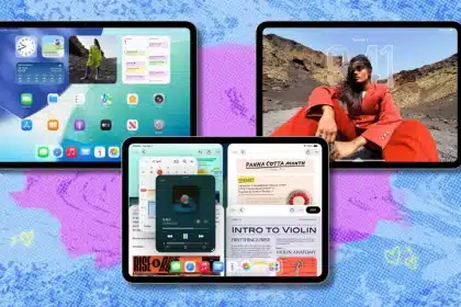 Three iPads displaying iPadOS 26.6 features and apps on their screens.