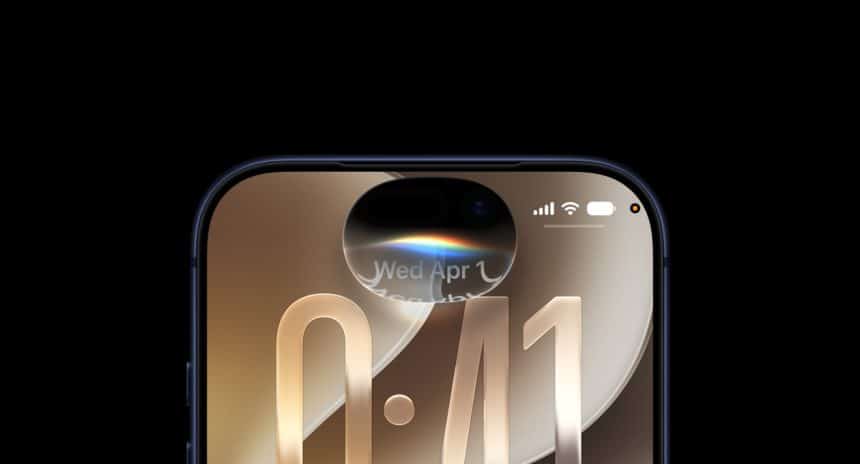 Close-up of an iPhone displaying the iOS 27 lock screen and Dynamic Island.