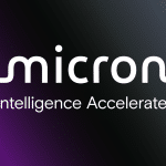 Micron logo with the tagline "Intelligence Accelerated" on a dark gradient background.