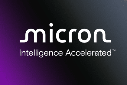 Micron logo with the tagline "Intelligence Accelerated" on a dark gradient background.