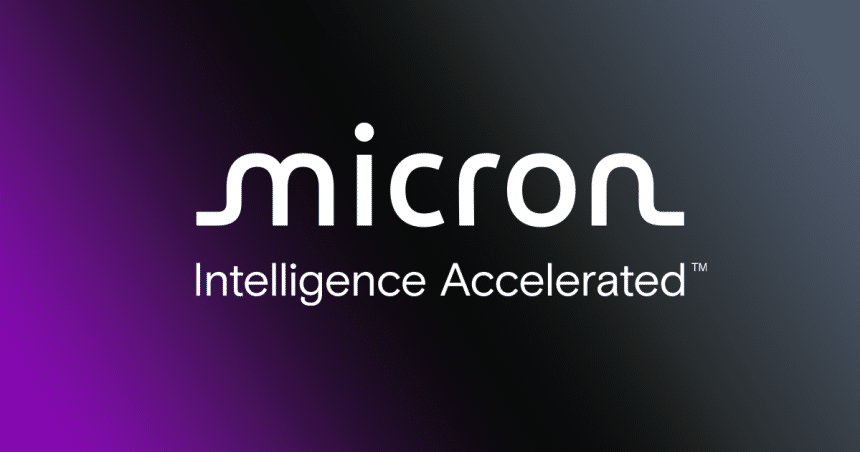 Micron logo with the tagline "Intelligence Accelerated" on a dark gradient background.