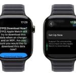 Two Apple Watches displaying Siri AI setup screens in watchOS 27 beta 3.