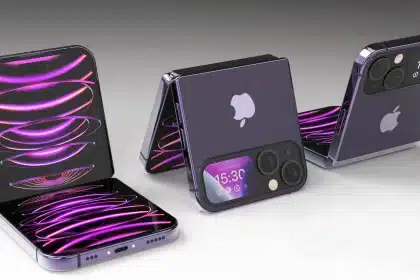 Concept render of Apple's foldable iPhone in multiple folding positions.