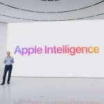 Apple Intelligence presentation displayed on a large screen.