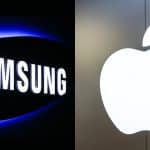 Samsung and Apple logos displayed side by side.
