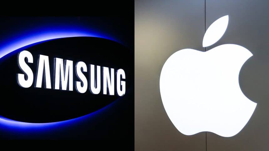 Samsung and Apple logos displayed side by side.