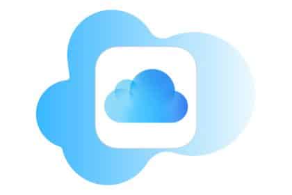 Apple iCloud logo with a blue cloud design.