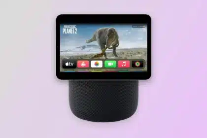 Apple smart home hub concept with display and speaker.