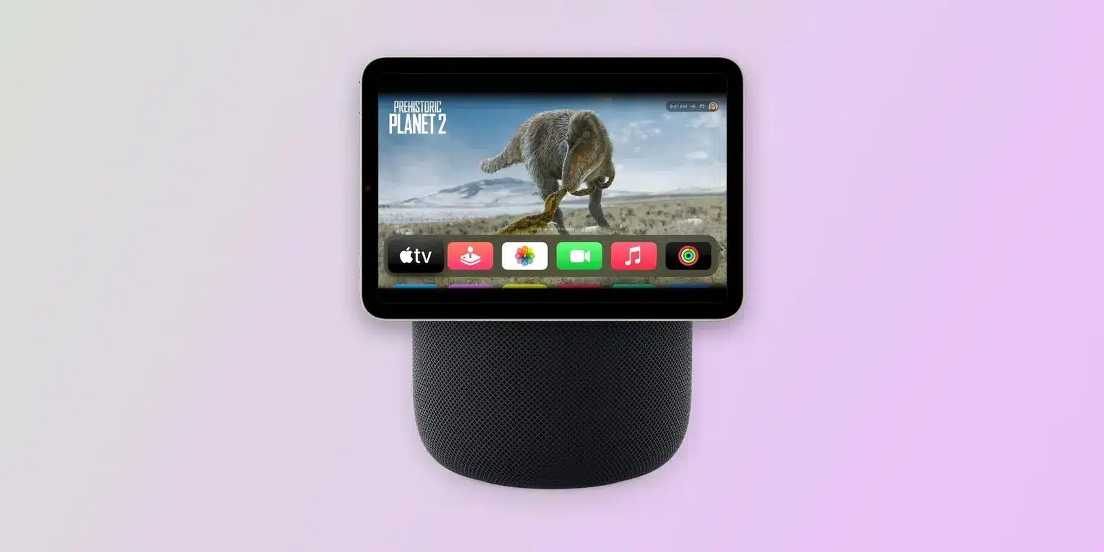 Apple smart home hub concept with display and speaker.