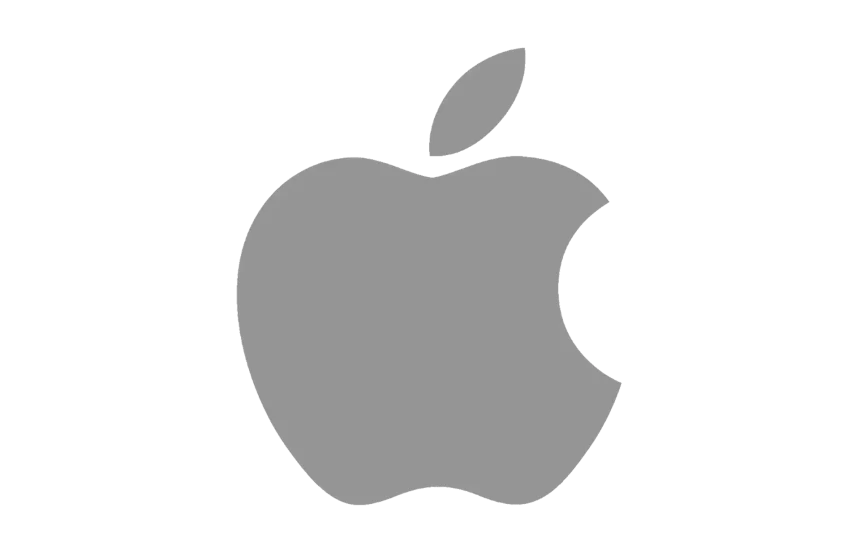 Gray Apple logo on a black background.