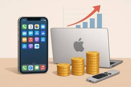 Apple devices, apps, and subscription services highlighting user spending trends