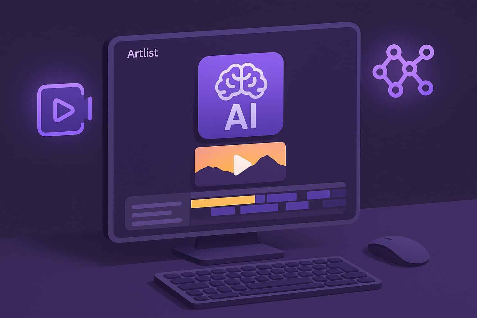 AI-powered video editing interface showcasing Artlist&rsquo;s video generator features for creators