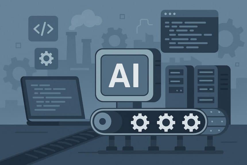 AI integration streamlining software development processes in a modern tech workspace