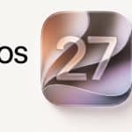 iOS 27 logo with a glossy Liquid Glass-style design.