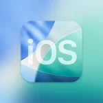 iOS logo with a blue and green abstract design.