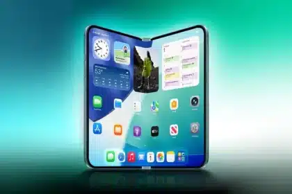 Concept image of a foldable iPhone with a large dual-screen display.