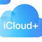 Apple iCloud+ logo on a blue cloud background.