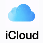 Apple iCloud logo with a blue cloud icon on a white background.