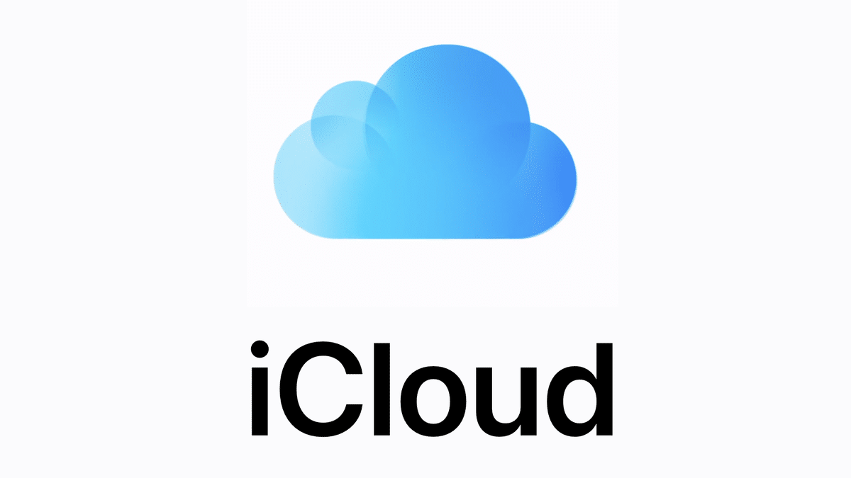Apple iCloud logo with a blue cloud icon on a white background.