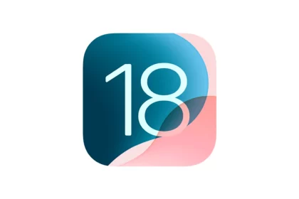 iOS 18 logo with a colourful abstract design.
