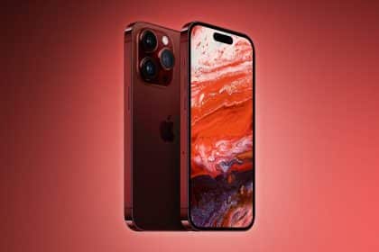 Red iPhone shown from the front and back.