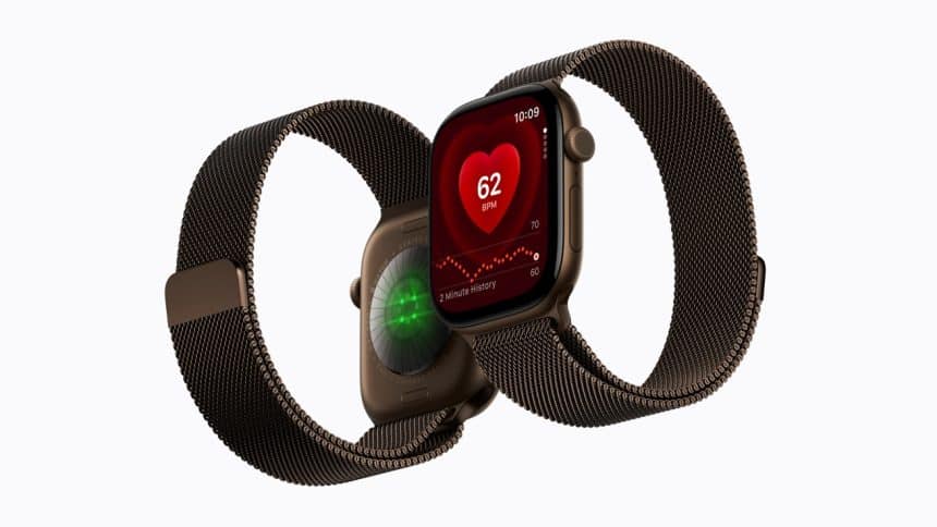Apple Watch Series 12 displaying heart rate data.