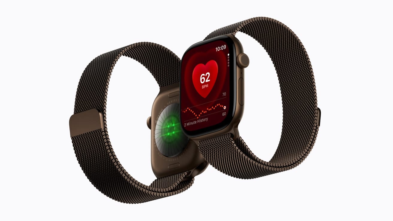 Apple Watch Series 12 displaying heart rate data.