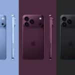 iPhone 18 Pro models shown in blue, burgundy, and black.