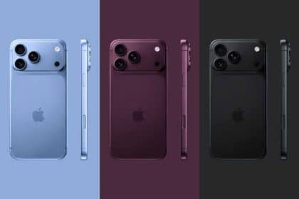 iPhone 18 Pro models shown in blue, burgundy, and black.