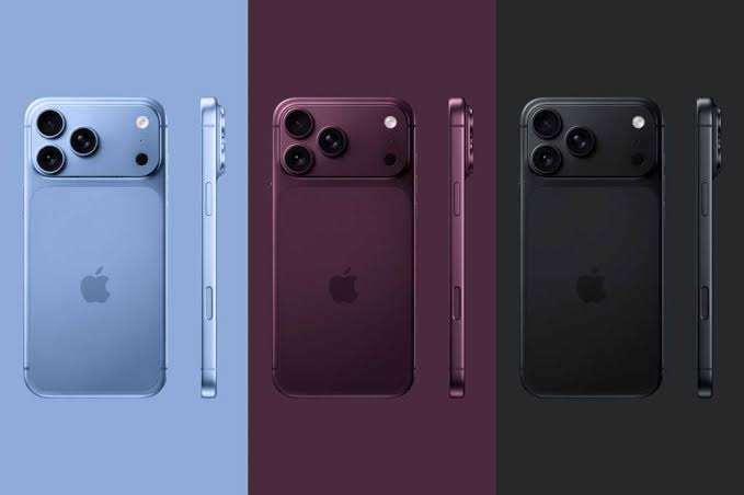 iPhone 18 Pro models shown in blue, burgundy, and black.