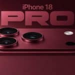 iPhone 18 Pro concept with a dark red finish and triple cameras.