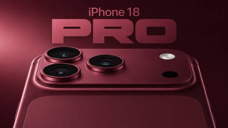 iPhone 18 Pro concept with a dark red finish and triple cameras.