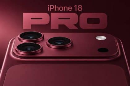 Burgundy iPhone 18 Pro with a triple-camera system.