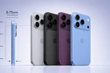 iPhone 18 Pro Max models shown in four colours with 8.75mm thickness.
