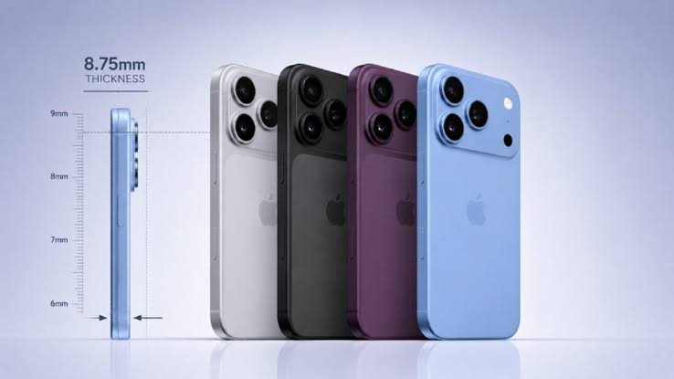 iPhone 18 Pro Max models shown in four colours with 8.75mm thickness.
