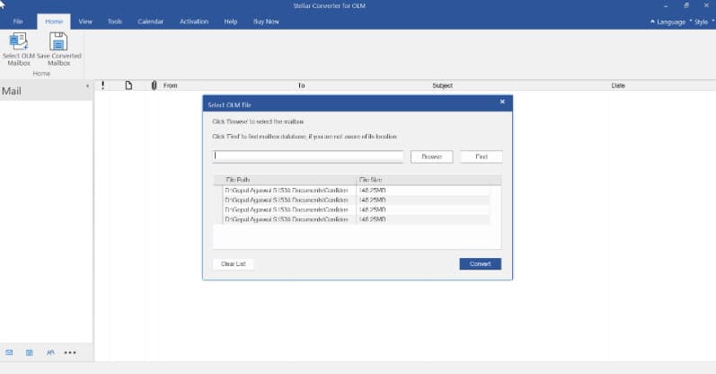 Launch the software and select the OLM file