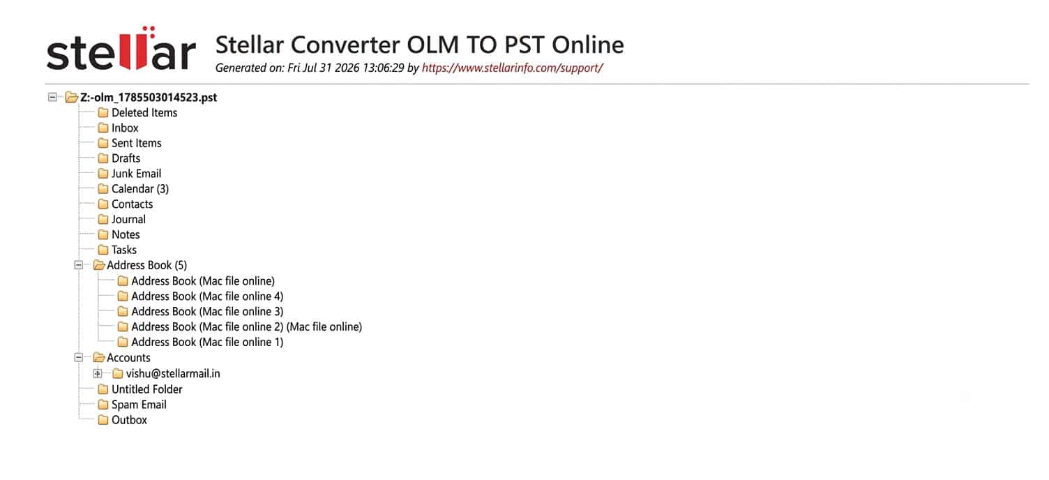 Download the result PST after convert OLM to PST online