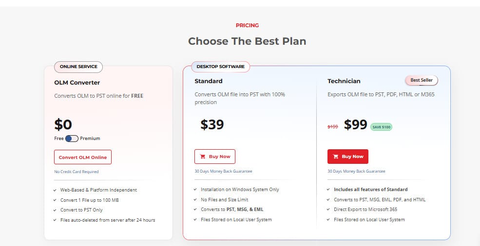 OLM to PST converter pricing