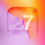 iOS 27 icon on a colourful gradient background.
