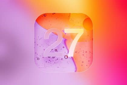 iOS 27 icon on a colourful gradient background.