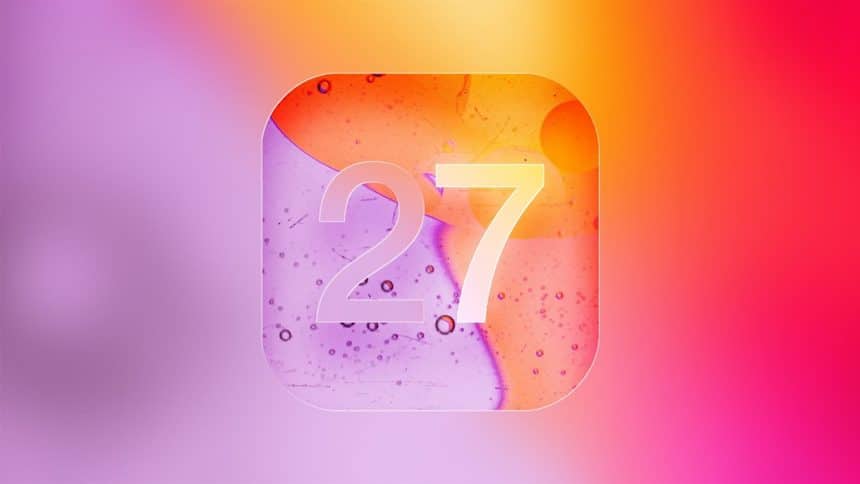 iOS 27 icon on a colourful gradient background.