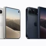 Foldable iPhone Duo shown in white and blue.