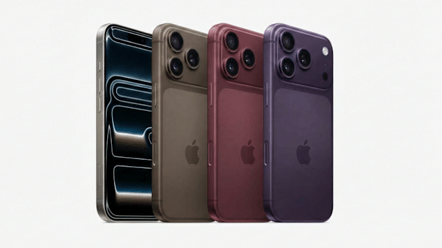 iPhone Pro models shown in four different colours.