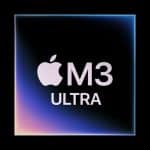 Apple M3 Ultra chip graphic on a black background.