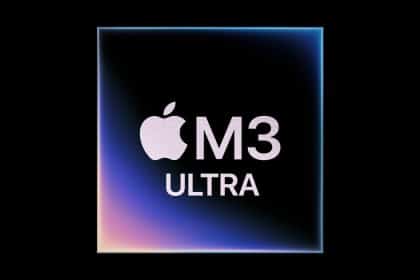 Apple M3 Ultra chip graphic on a black background.