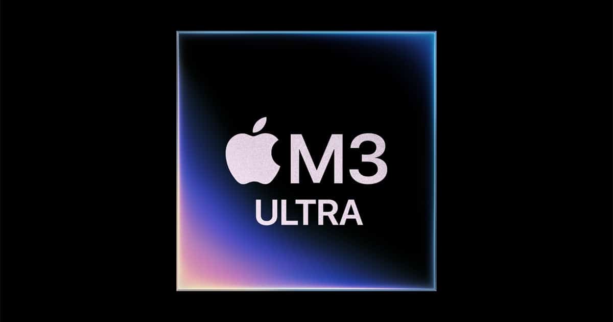 Apple M3 Ultra chip graphic on a black background.