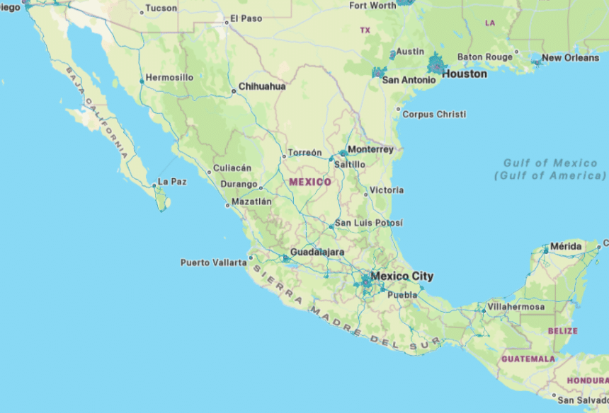 Map of Mexico and the Gulf of Mexico.