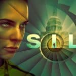 Silo series artwork with a woman and underground spiral design.