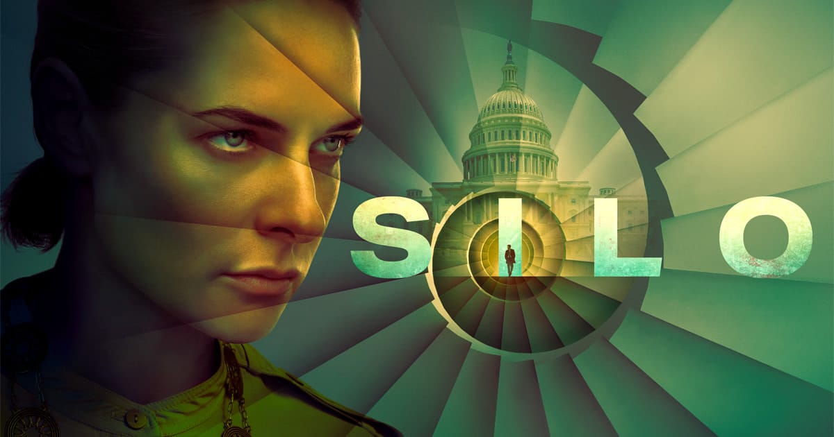 Silo series artwork with a woman and underground spiral design.