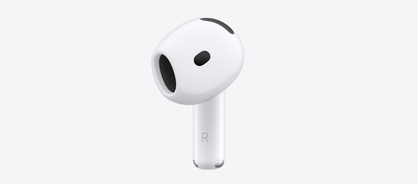 Close-up of a white AirPods 5 earbud.